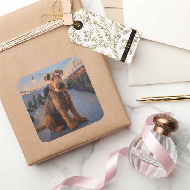 Airedale Christmas Cruise: Pawsome Holiday Delight Square Sticker (Gifting)