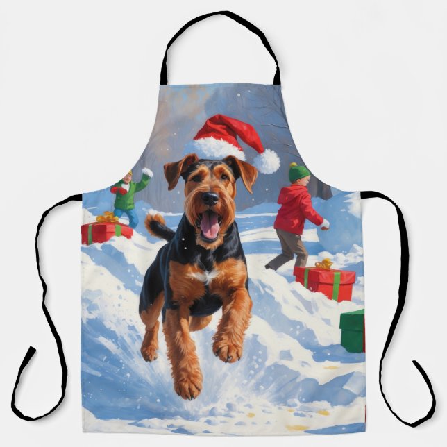 Airedale Christmas Festive Snow Scene Apron (Front)