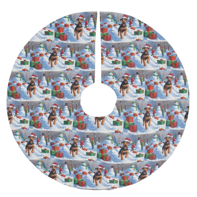 Airedale Christmas Festive Snow Scene Brushed Polyester Tree Skirt (Front)