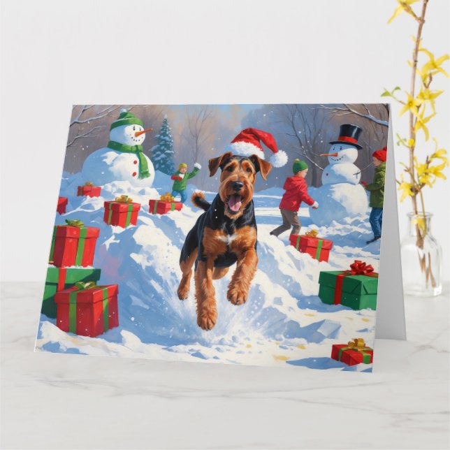 Airedale Christmas Festive Snow Scene Card (Yellow Flower)