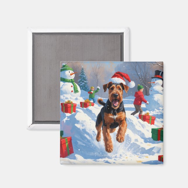 Airedale Christmas Festive Snow Scene Magnet (Front/Back)