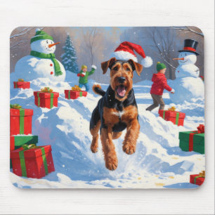 Airedale Christmas Festive Snow Scene Mouse Mat