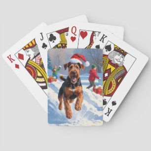 Airedale Christmas Festive Snow Scene Playing Cards
