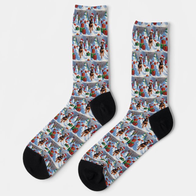 Airedale Christmas Festive Snow Scene Socks (Left)