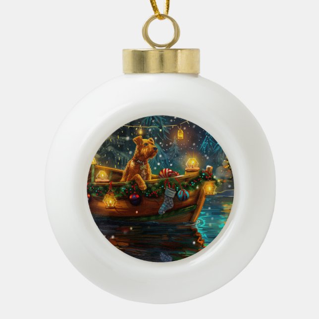 Airedale Christmas Festive Voyage Ceramic Ball Christmas Ornament (Front)