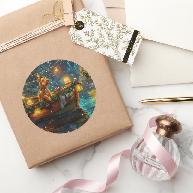 Airedale Christmas Festive Voyage Classic Round Sticker (Gifting)