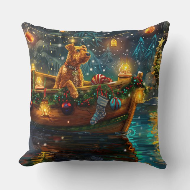 Airedale Christmas Festive Voyage Cushion (Front)