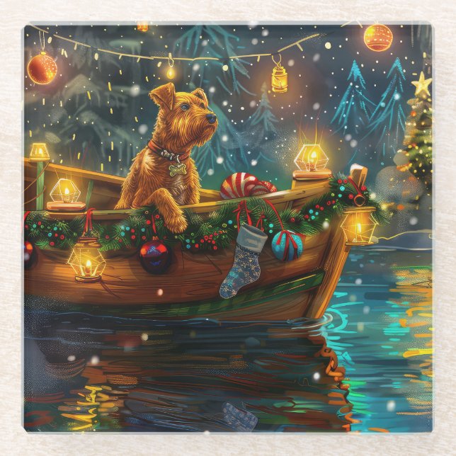Airedale Christmas Festive Voyage Glass Coaster (Front)