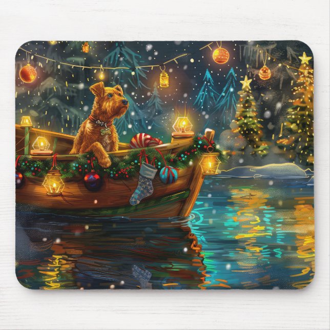 Airedale Christmas Festive Voyage Mouse Mat (Front)