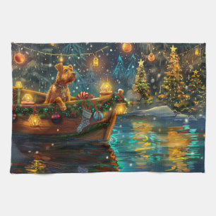 Airedale Christmas Festive Voyage Tea Towel