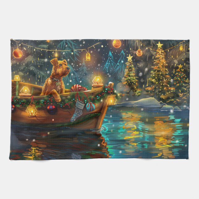 Airedale Christmas Festive Voyage Tea Towel (Horizontal)