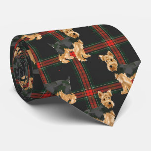 Airedale Christmas Plaid Pattern Red Green Tie