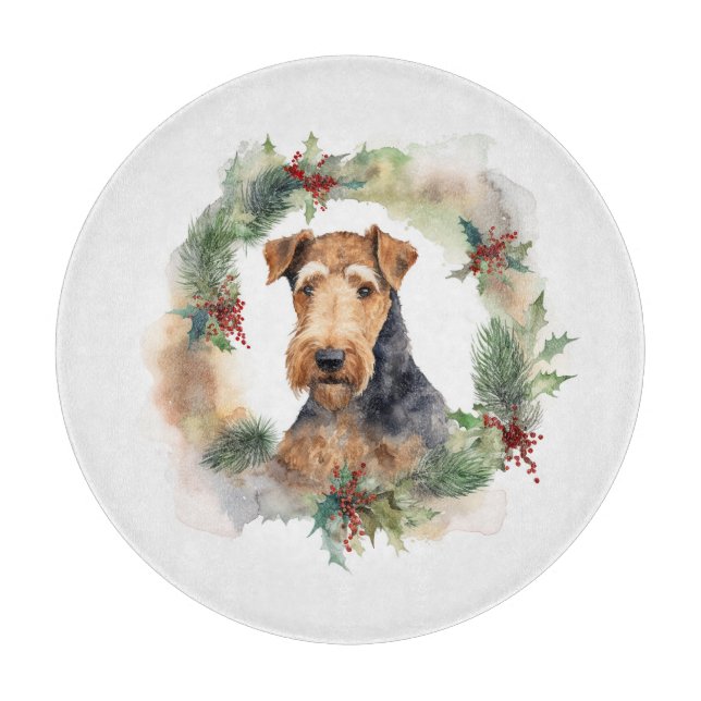 Airedale Christmas Wreath Festive Pup  Cutting Board (Front)