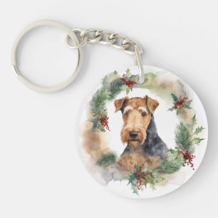 Airedale Christmas Wreath Festive Pup Key Ring