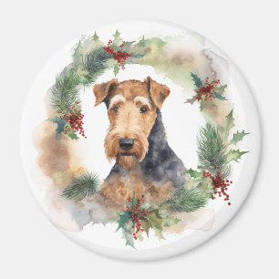 Airedale Christmas Wreath Festive Pup Magnet