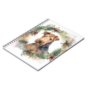 Airedale Christmas Wreath Festive Pup Notebook
