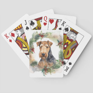 Airedale Christmas Wreath Festive Pup Playing Cards