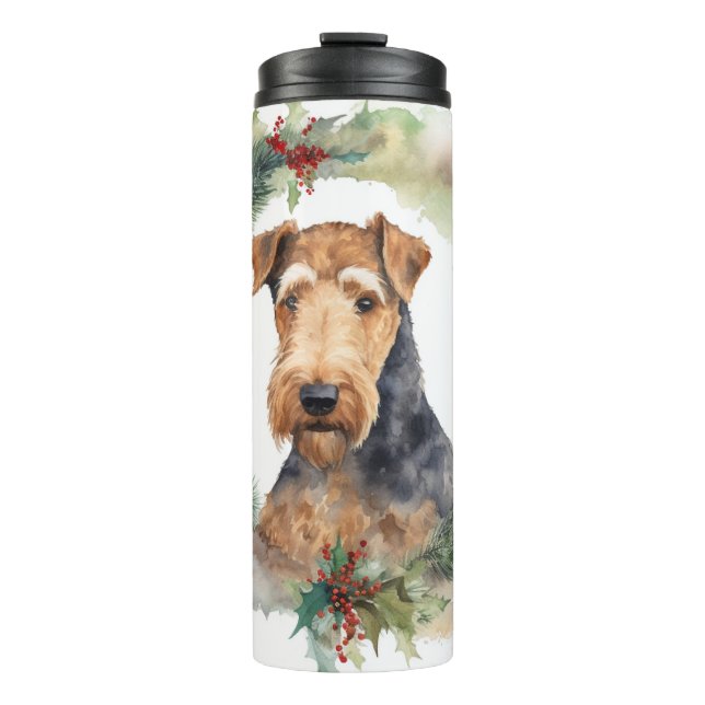 Airedale Christmas Wreath Festive Pup  Thermal Tumbler (Front)