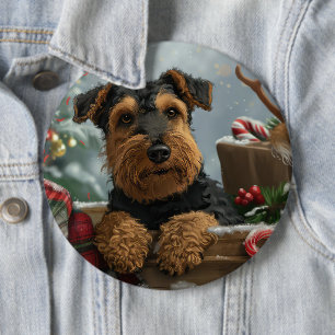 Airedale Dog Christmas Festive  6 Cm Round Badge