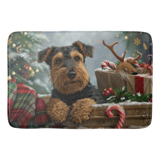 Airedale Dog Christmas Festive  Bath Mat (Front)