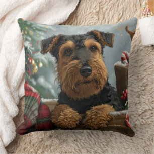 Airedale Dog Christmas Festive  Cushion