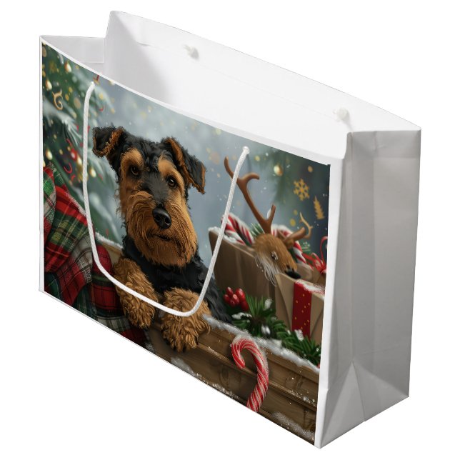 Airedale Dog Christmas Festive  Large Gift Bag (Front Angled)