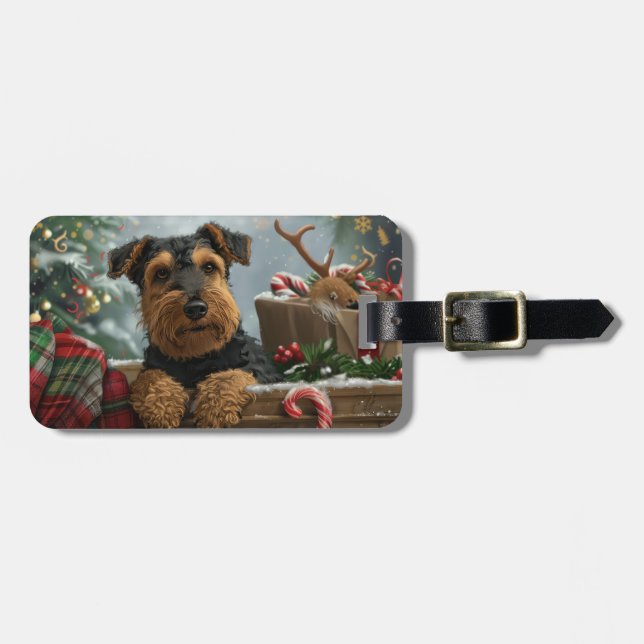 Airedale Dog Christmas Festive  Luggage Tag (Front Horizontal)
