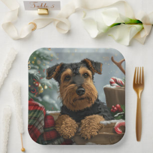 Airedale Dog Christmas Festive  Paper Plate