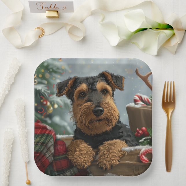 Airedale Dog Christmas Festive  Paper Plate (Wedding)