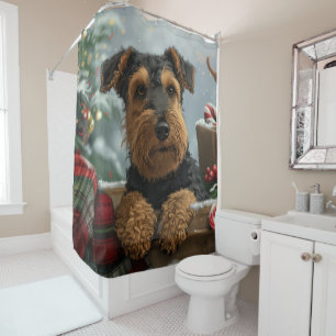 Airedale Dog Christmas Festive  Shower Curtain