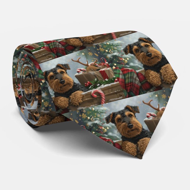 Airedale Dog Christmas Festive  Tie (Rolled)