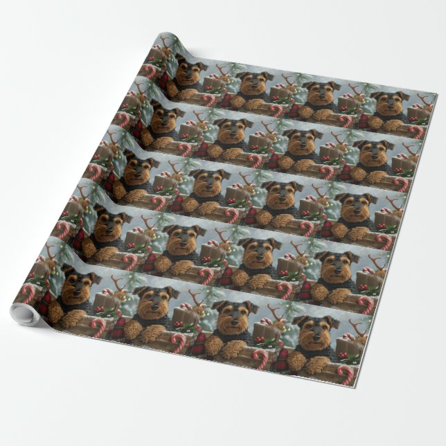 Airedale Dog Christmas Festive  Wrapping Paper (Unrolled)