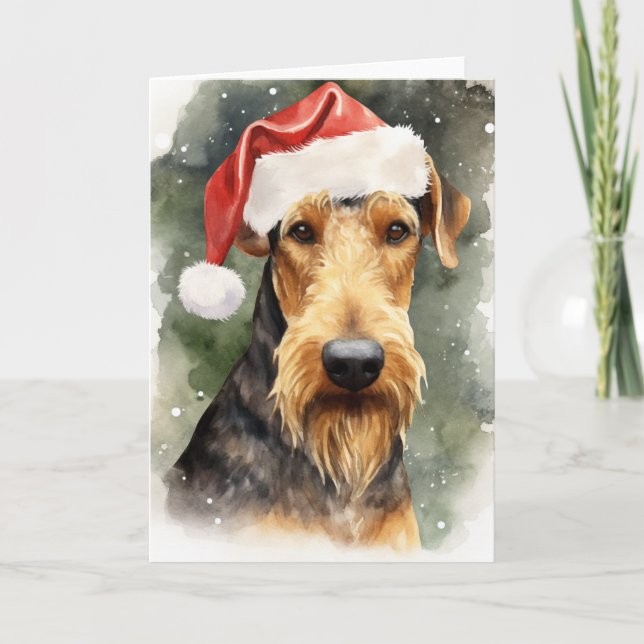Airedale Dog Christmas Santa Paws Festive  Thank You Card (Front)