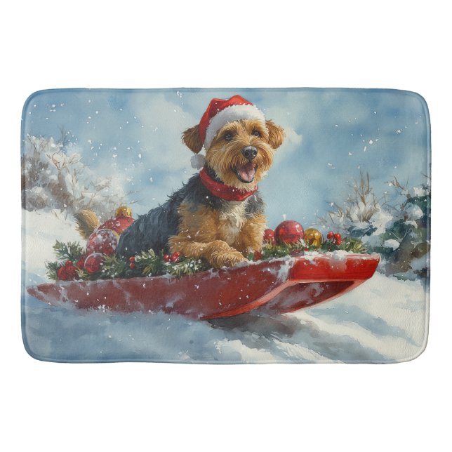Airedale Dog in Sledge Let it Snow Christmas Bath Mat (Front)