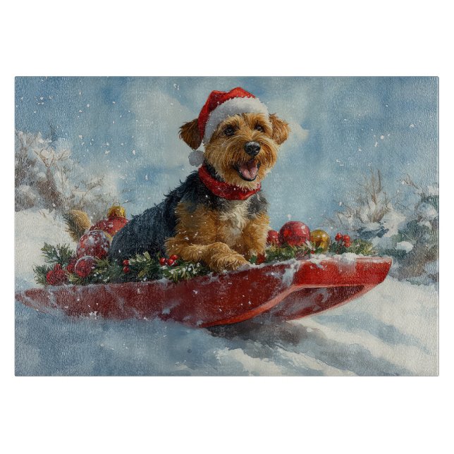 Airedale Dog in Sledge Let it Snow Christmas Cutting Board (Front)