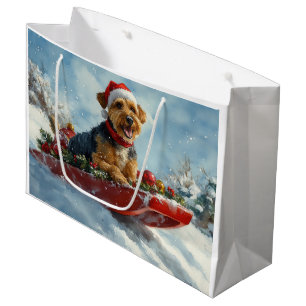 Airedale Dog in Sledge Let it Snow Christmas Large Gift Bag