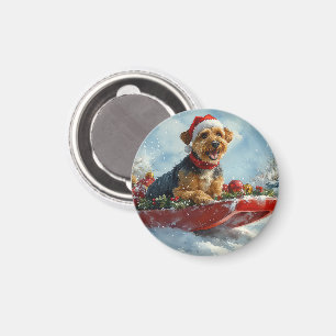 Airedale Dog in Sledge Let it Snow Christmas Magnet