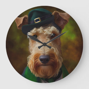 airedale dog in St. Patrick's Day Large Clock