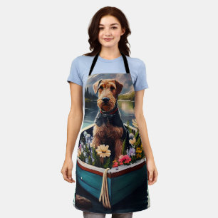 Airedale Dog on a Paddle: A Scenic Adventure Apron