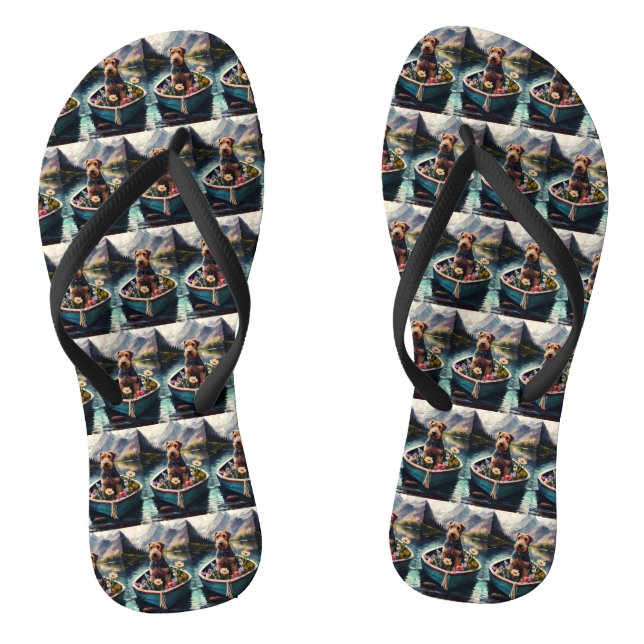 Airedale Dog on a Paddle: A Scenic Adventure Flip Flops (Footbed)