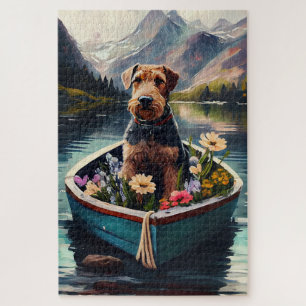 Airedale Dog on a Paddle: A Scenic Adventure Jigsaw Puzzle
