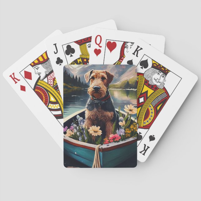Airedale Dog on a Paddle: A Scenic Adventure Playing Cards (Back)