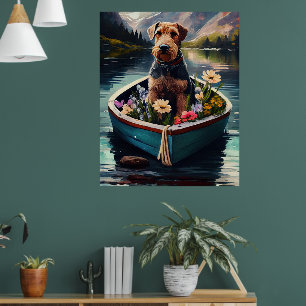 Airedale Dog on a Paddle: A Scenic Adventure Poster