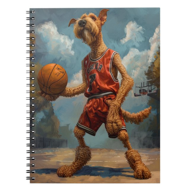 Airedale Dog Playing Basketball Notebook (Front)
