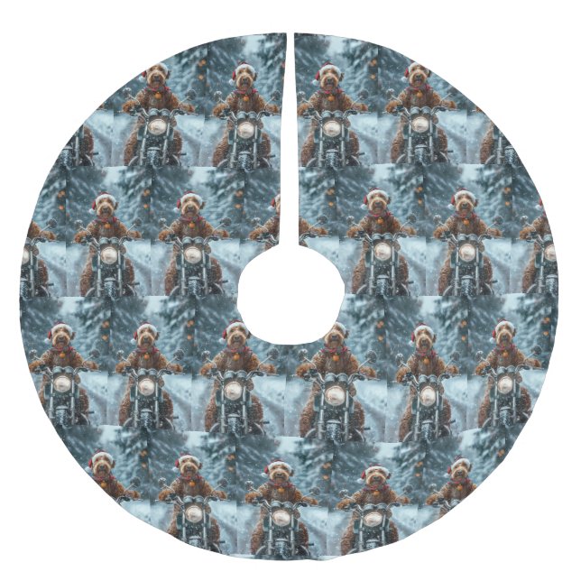 Airedale Dog Riding Motorcycle Christmas Brushed Polyester Tree Skirt (Front)