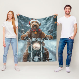 Airedale Dog Riding Motorcycle Christmas Fleece Blanket