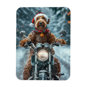 Airedale Dog Riding Motorcycle Christmas Magnet