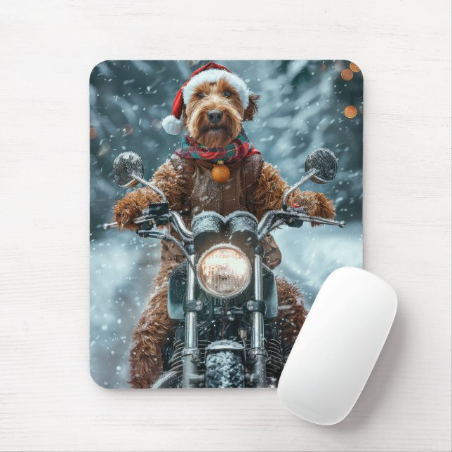 Airedale Dog Riding Motorcycle Christmas Mouse Mat (With Mouse)