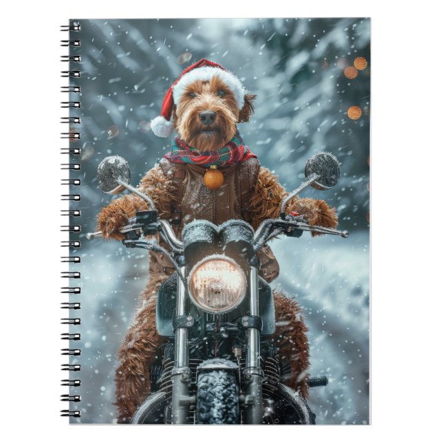 Airedale Dog Riding Motorcycle Christmas Notebook (Front)