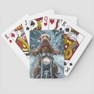 Airedale Dog Riding Motorcycle Christmas Playing Cards